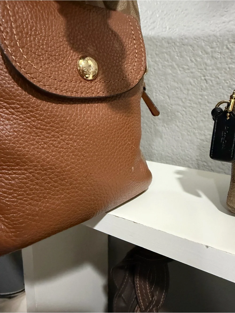 Coach Signature Canvas Shoulder Bag in Tan and Brown with Gold Hardware